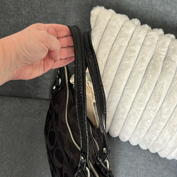 Coach Large Poppy Black Signature Logo Tote Purse Bag 18988 - Picture 8 of 13